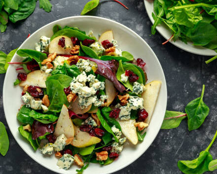 Pear and Blue Cheese Salad with Candied Walnuts and Cranberries