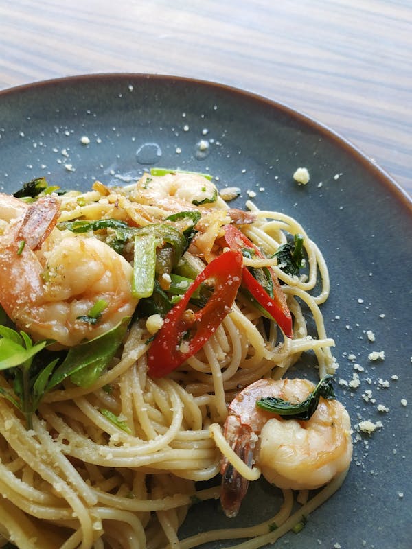 Garlic Shrimp Pasta with Spicy Greens